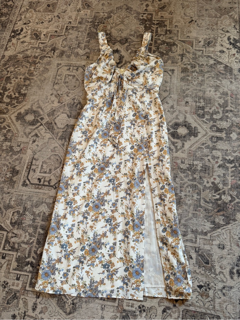 Abercrombie & Fitch Floral Tie Front Midi Dress | Cottagecore, Size SP - Picture 5 of 11